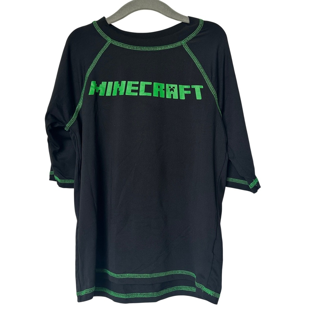 Minecraft Boys Rash Guard Swim Shirt Black Green Logo Size S Small (8) Swimwear